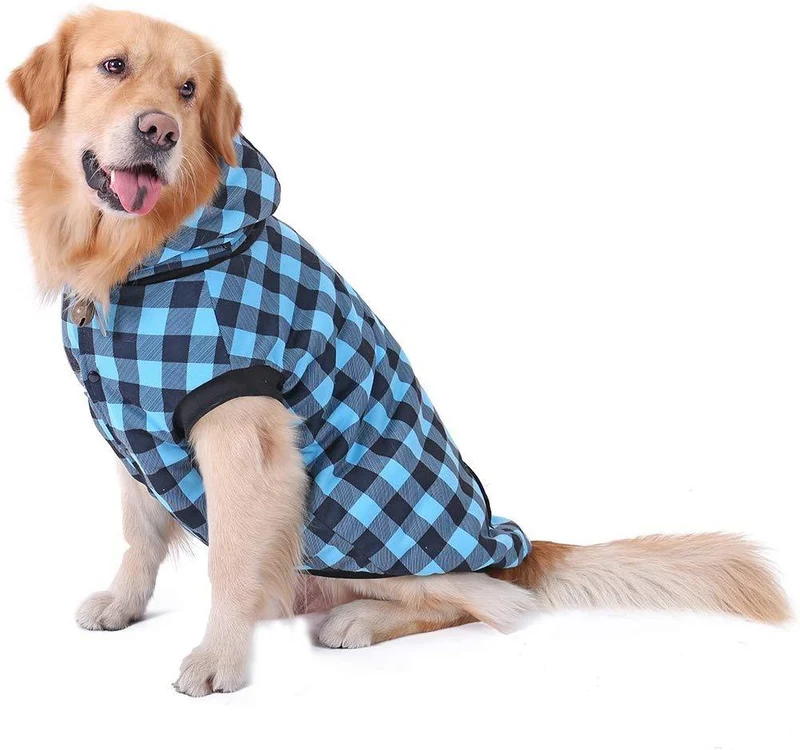 Abrigo Pawz Road para perro con diseño de cuadros y capucha para invierno, cálido y suave, para perros medianos y grandes