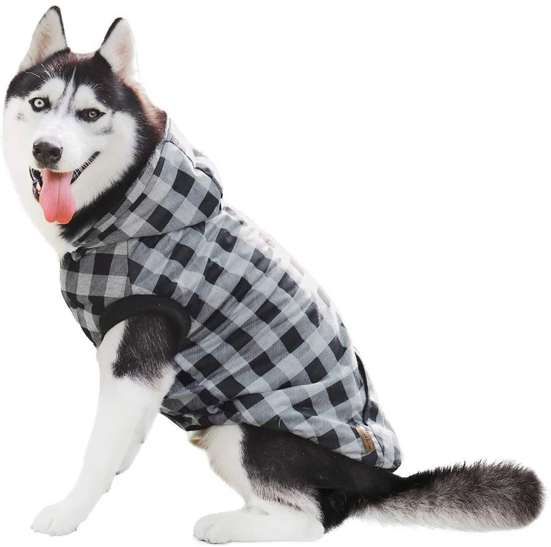 Abrigo Pawz Road para perro con diseño de cuadros y capucha para invierno, cálido y suave, para perros medianos y grandes