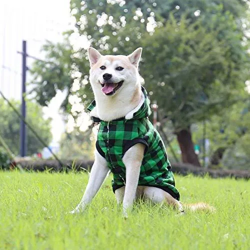 Abrigo Pawz Road para perro con diseño de cuadros y capucha para invierno, cálido y suave, para perros medianos y grandes