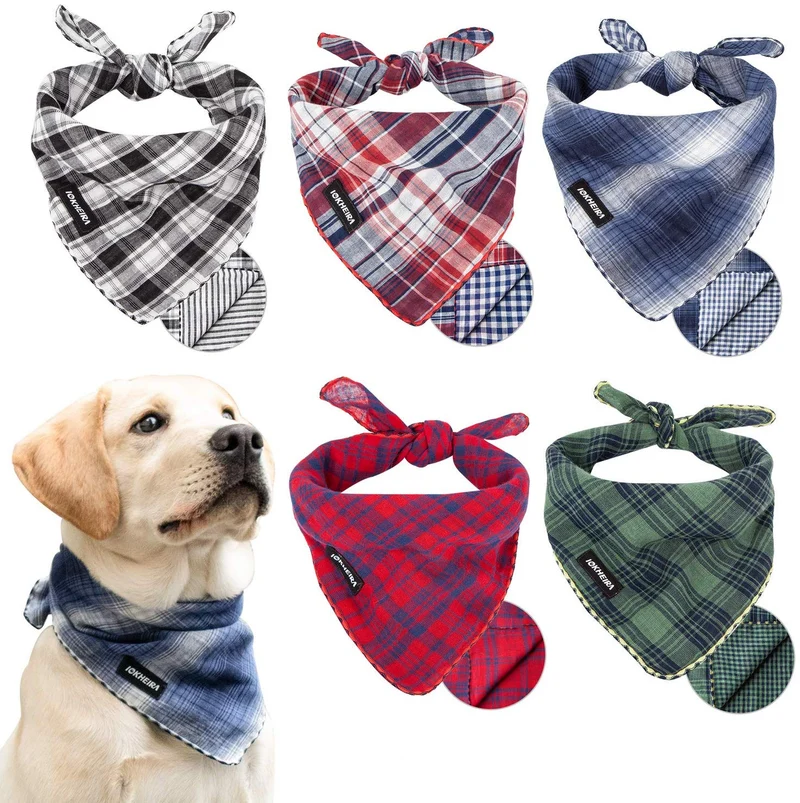 IOKHEIRA - Bandana de búfalo para perro, 5 unidades, doble reversible, para cachorro, tamaño grande, tamaño mediano, bandanas, bufandas de impresión a cuadros, accesorios para perros