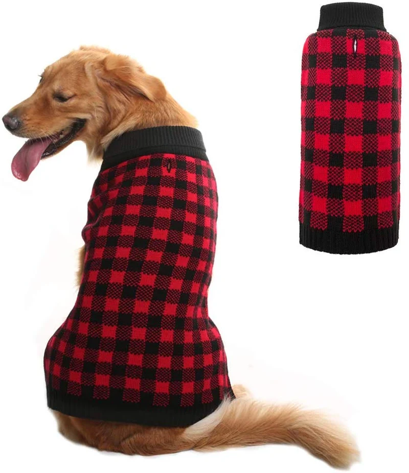 PUPTECK suéter de perro a cuadros estilo mascota gato invierno ropa de punto caliente