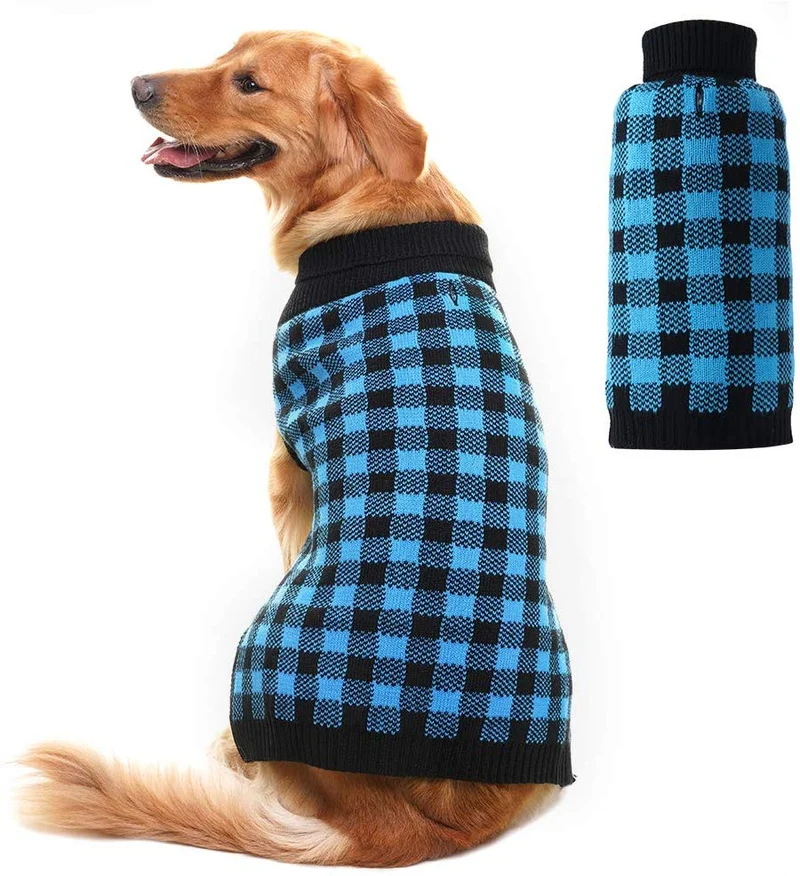 PUPTECK suéter de perro a cuadros estilo mascota gato invierno ropa de punto caliente