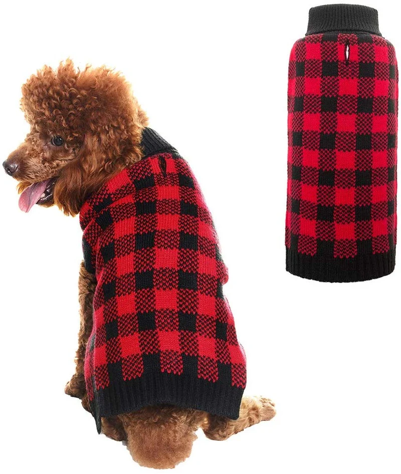 PUPTECK suéter de perro a cuadros estilo mascota gato invierno ropa de punto caliente