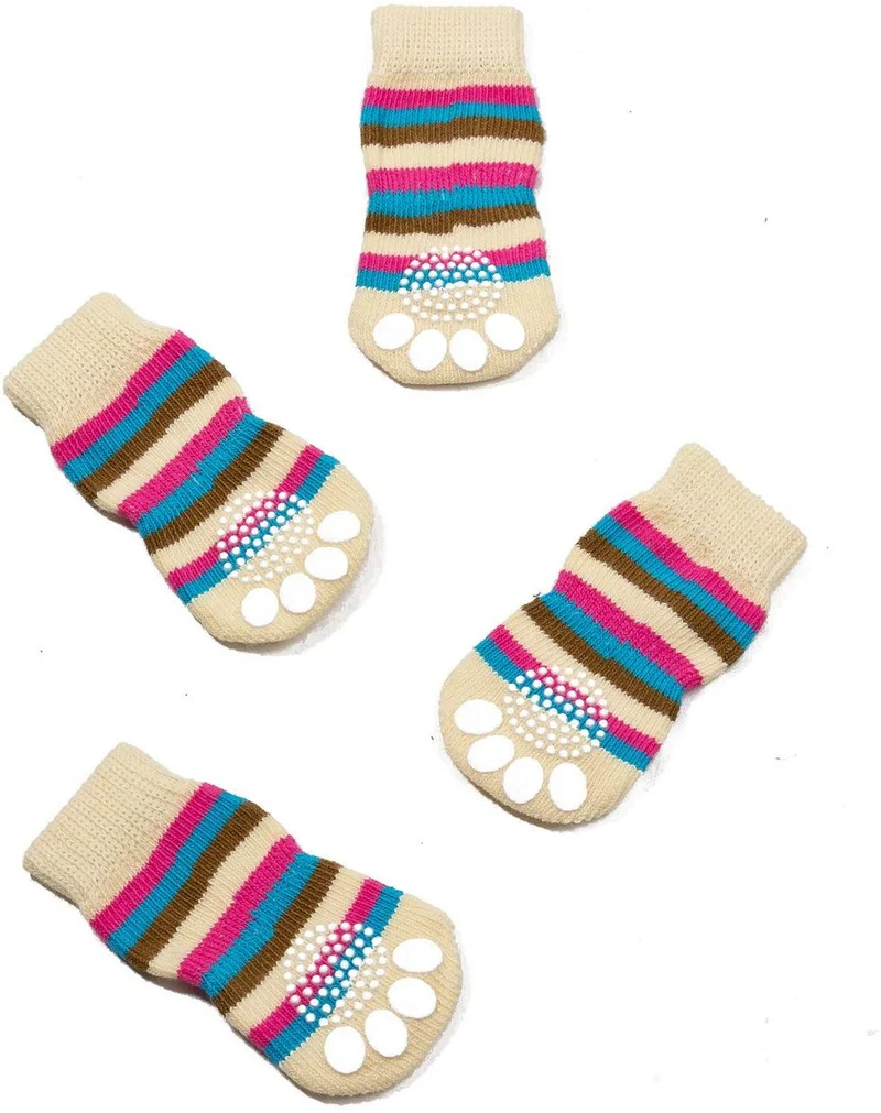 Harfkoko - Calcetines de punto antideslizante para perros y gatos con refuerzo de goma, protector de huella de perro antideslizante y protector de huella de gato para uso en interiores, apto para perros y gatos pequeños y medianos y grandes