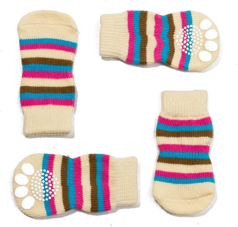 Harfkoko - Calcetines de punto antideslizante para perros y gatos con refuerzo de goma, protector de huella de perro antideslizante y protector de huella de gato para uso en interiores, apto para perros y gatos pequeños y medianos y grandes