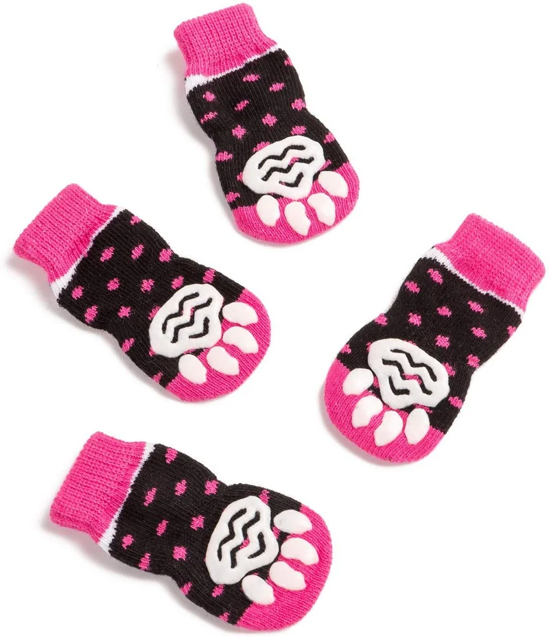Harfkoko - Calcetines de punto antideslizante para perros y gatos con refuerzo de goma, protector de huella de perro antideslizante y protector de huella de gato para uso en interiores, apto para perros y gatos pequeños y medianos y grandes