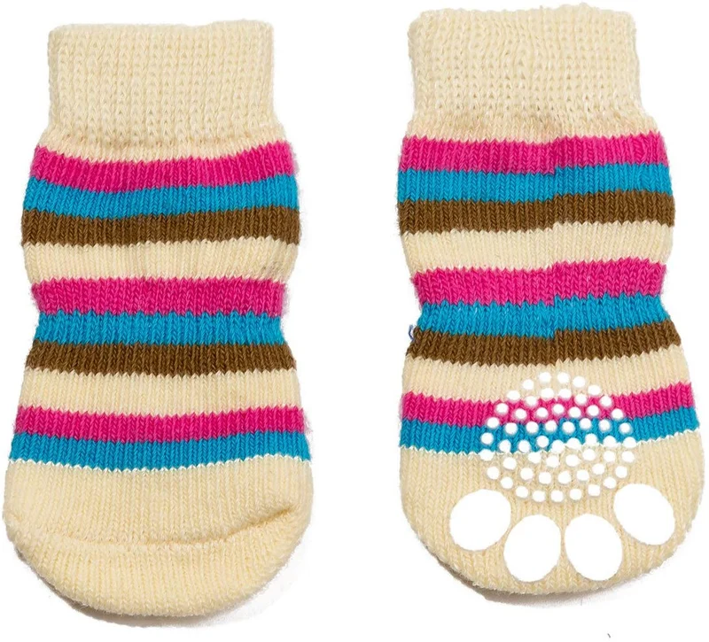 Harfkoko - Calcetines de punto antideslizante para perros y gatos con refuerzo de goma, protector de huella de perro antideslizante y protector de huella de gato para uso en interiores, apto para perros y gatos pequeños y medianos y grandes