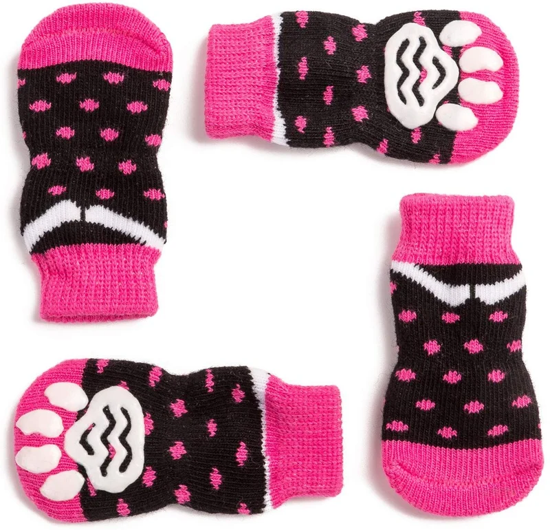 Harfkoko - Calcetines de punto antideslizante para perros y gatos con refuerzo de goma, protector de huella de perro antideslizante y protector de huella de gato para uso en interiores, apto para perros y gatos pequeños y medianos y grandes