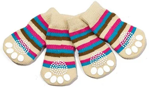 Harfkoko - Calcetines de punto antideslizante para perros y gatos con refuerzo de goma, protector de huella de perro antideslizante y protector de huella de gato para uso en interiores, apto para perros y gatos pequeños y medianos y grandes