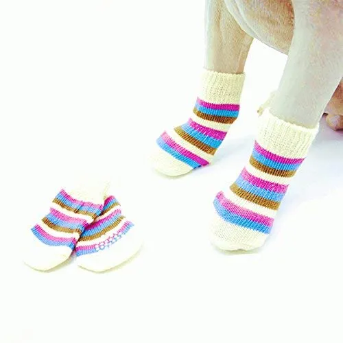 Harfkoko - Calcetines de punto antideslizante para perros y gatos con refuerzo de goma, protector de huella de perro antideslizante y protector de huella de gato para uso en interiores, apto para perros y gatos pequeños y medianos y grandes