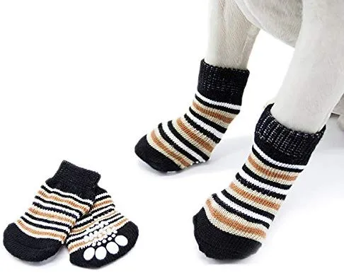 Harfkoko - Calcetines de punto antideslizante para perros y gatos con refuerzo de goma, protector de huella de perro antideslizante y protector de huella de gato para uso en interiores, apto para perros y gatos pequeños y medianos y grandes