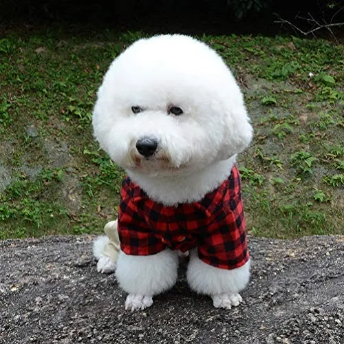 SMALLLEE_LUCKY_STORE Pet Clothes for Small Dog Cat Red Plaid Shirts Sweater with Khaki Overalls Pants Jumpsuit