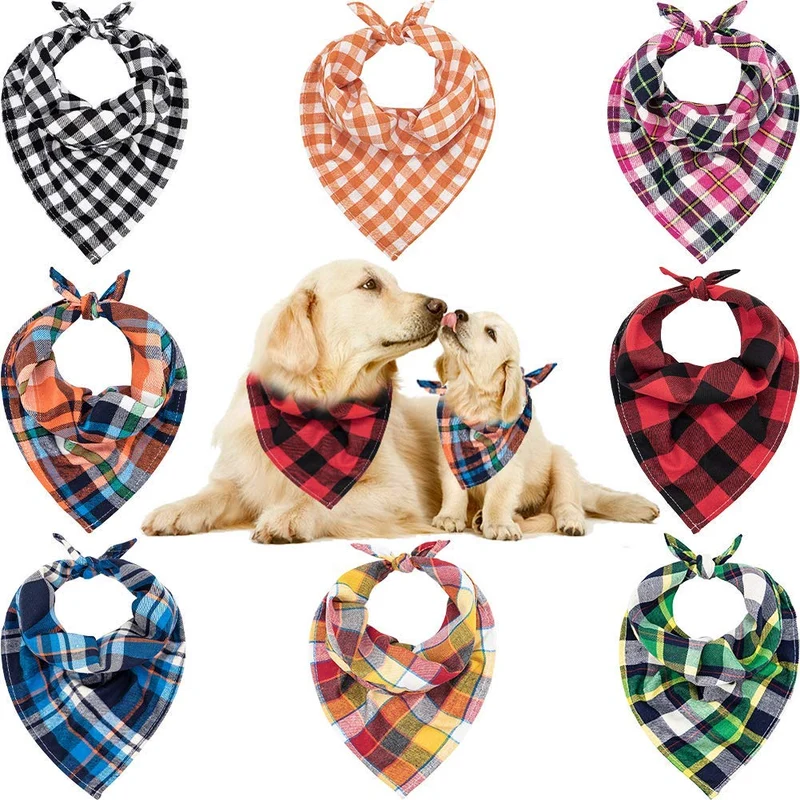 Bandana para perro, 8 unidades, regalo de cumpleaños, lavable, triángulo, rojo, negro, verde, azul, naranja, rosa, con estampado de cuadros para perros, bufanda, accesorios para perros pequeños a grandes, cachorros, gatos y mascotas