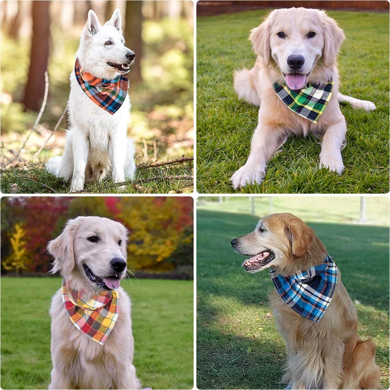 Bandana para perro, 8 unidades, regalo de cumpleaños, lavable, triángulo, rojo, negro, verde, azul, naranja, rosa, con estampado de cuadros para perros, bufanda, accesorios para perros pequeños a grandes, cachorros, gatos y mascotas