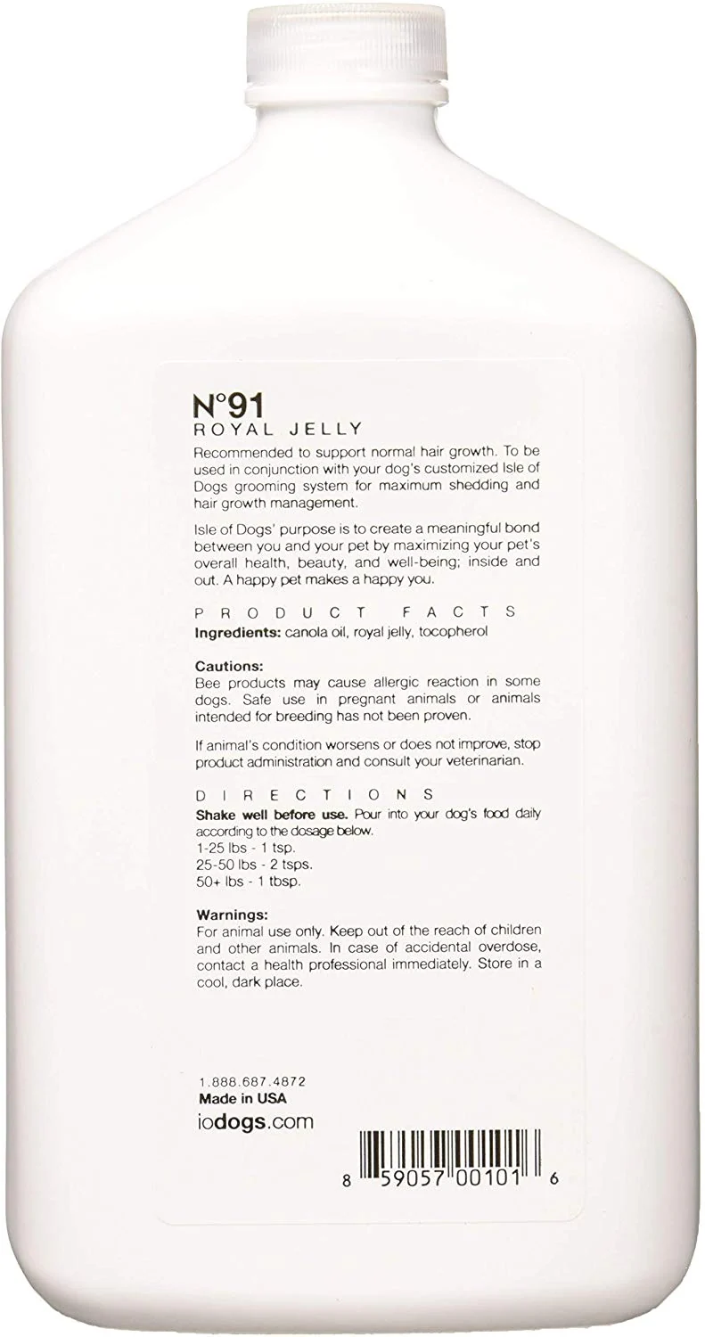 Isla De Perros coature Nº 91 Royal Jelly Escudo Suplemento para perros con Delgado o Shedding abrigos, 1 litro