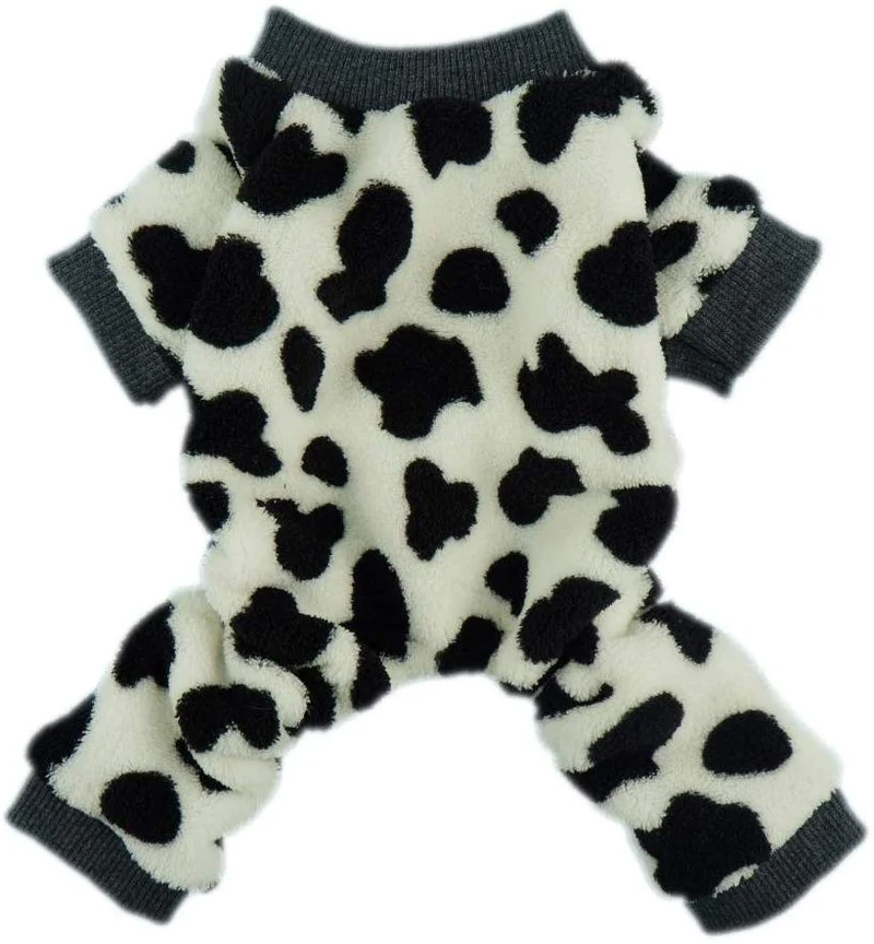 Mono adorable para perro Fitwarm®; pijama enterizo de terciopelo cómodo con diseño de vaca para el invierno para perro