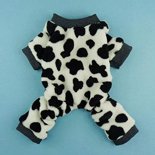 Mono adorable para perro Fitwarm®; pijama enterizo de terciopelo cómodo con diseño de vaca para el invierno para perro