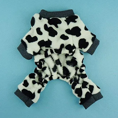 Mono adorable para perro Fitwarm®; pijama enterizo de terciopelo cómodo con diseño de vaca para el invierno para perro