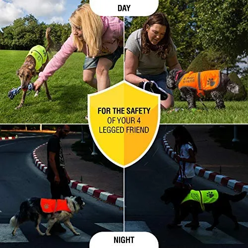 Chaleco reflectante de seguridad para perros, 5 tamaños para adaptarse a perros de 10 libras – 130 libras: alta visibilidad para actividades al aire libre día y noche, mantiene a tu perro visible, seguro de coches y accidentes de caza | Blaze Orange chale