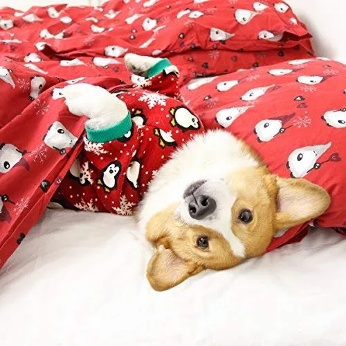 Fitwarm, bonito piyama suave para perro con diseño de pingüino, piyama para navidad, color rojo