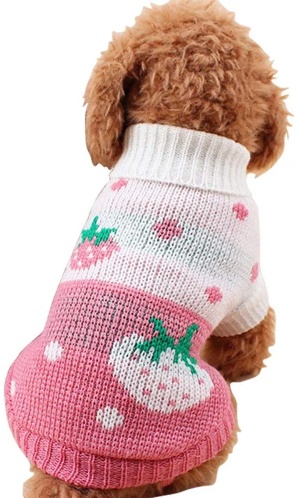 Chborchicen - Sudadera de punto para mascotas con diseño clásico de turtleneck para invierno, cálida, para cachorro, fresa y corazón, para perros