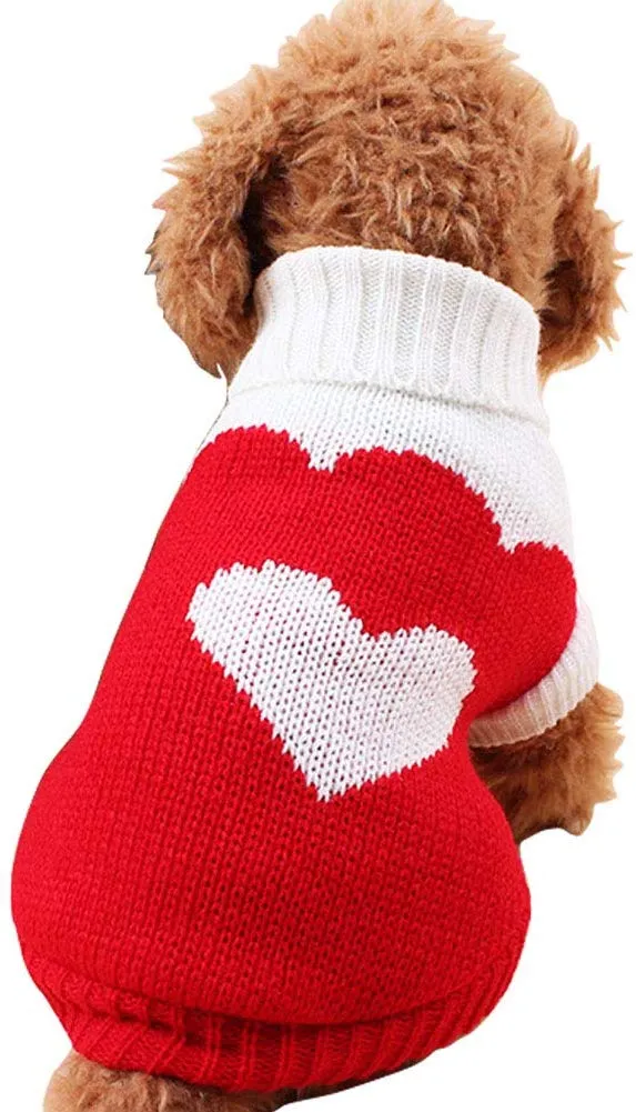 Chborchicen - Sudadera de punto para mascotas con diseño clásico de turtleneck para invierno, cálida, para cachorro, fresa y corazón, para perros