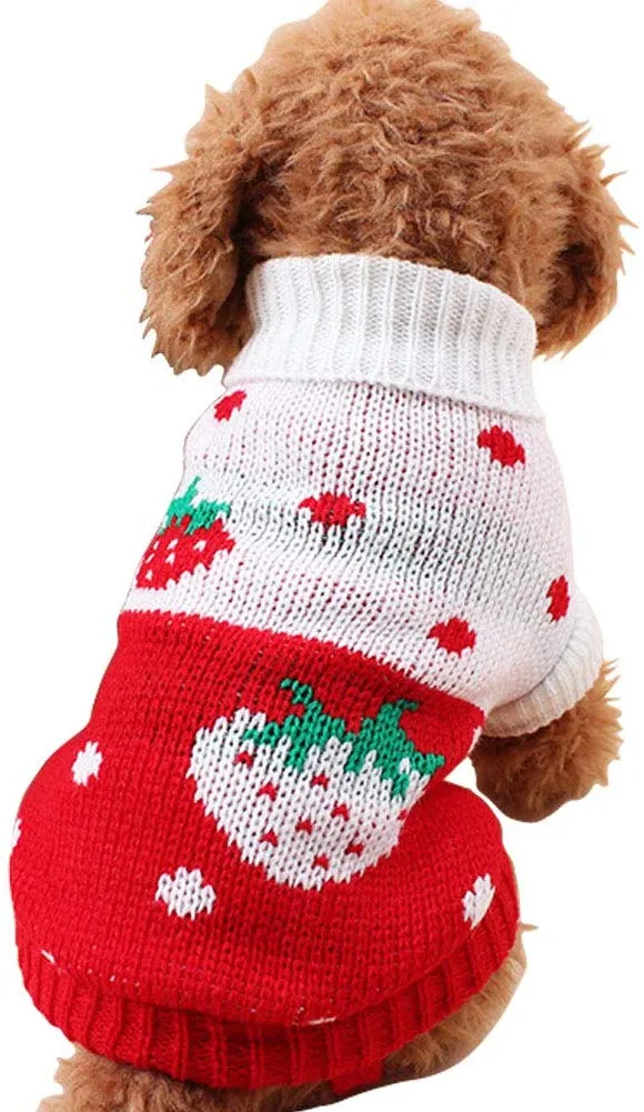 Chborchicen - Sudadera de punto para mascotas con diseño clásico de turtleneck para invierno, cálida, para cachorro, fresa y corazón, para perros