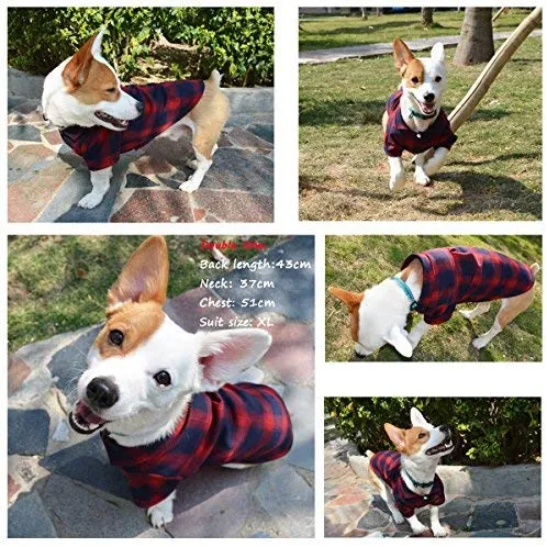 Koneseve - Camiseta para perro, diseño a cuadros, para gato, transpirable, para perros pequeños, medianos, grandes, gatos, cachorros, suave, adorable, informal, acogedor, para Halloween y fiestas de Acción de Gracias, disfraces de Navidad