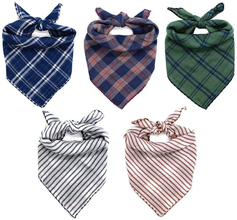 WanKoo Bandanas para perro, paquete de 5, reversible, a cuadros, para perros, bufanda, pañuelo lavable triángulo para perros pequeños, medianos y grandes