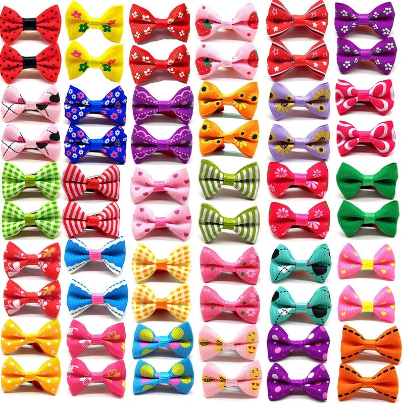yagopet 50pcs/25pairs Nueva Puppy Dog – Clips de pelo Bowknot Pequeño con Tiny Alligator Clips Pet Grooming Productos Mix Colores varía patrones lazos de pelo de mascotas perro accesorios