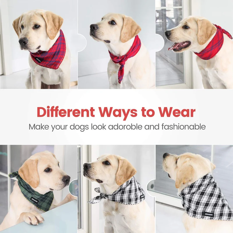 IOKHEIRA - Bandana de búfalo para perro, 5 unidades, doble reversible, para cachorro, tamaño grande, tamaño mediano, bandanas, bufandas de impresión a cuadros, accesorios para perros