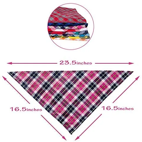 Paquete de 8 bandanas para perro y bufanda para perro, pañuelo triangular para mascotas, lavable, reversible, estampado a cuadros, pañuelo para mascotas y perros