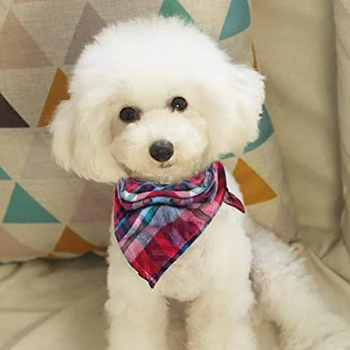Paquete de 8 bandanas para perro y bufanda para perro, pañuelo triangular para mascotas, lavable, reversible, estampado a cuadros, pañuelo para mascotas y perros