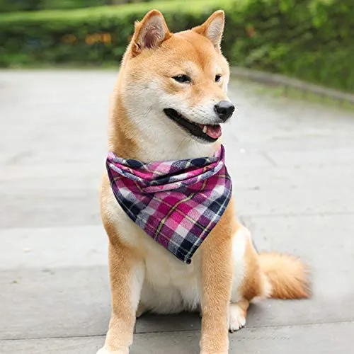 Paquete de 8 bandanas para perro y bufanda para perro, pañuelo triangular para mascotas, lavable, reversible, estampado a cuadros, pañuelo para mascotas y perros