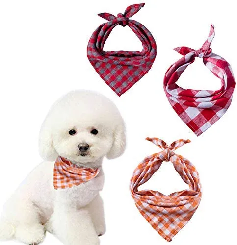 Paquete de 8 bandanas para perro y bufanda para perro, pañuelo triangular para mascotas, lavable, reversible, estampado a cuadros, pañuelo para mascotas y perros
