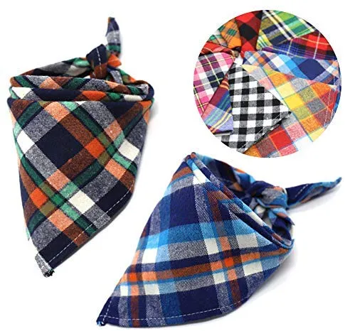 Paquete de 8 bandanas para perro y bufanda para perro, pañuelo triangular para mascotas, lavable, reversible, estampado a cuadros, pañuelo para mascotas y perros