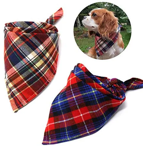 Paquete de 8 bandanas para perro y bufanda para perro, pañuelo triangular para mascotas, lavable, reversible, estampado a cuadros, pañuelo para mascotas y perros