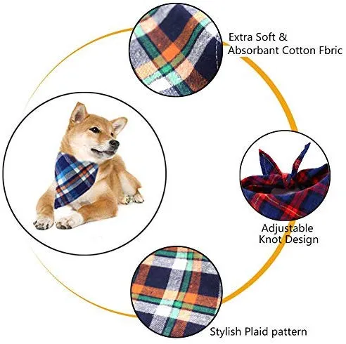 Paquete de 8 bandanas para perro y bufanda para perro, pañuelo triangular para mascotas, lavable, reversible, estampado a cuadros, pañuelo para mascotas y perros