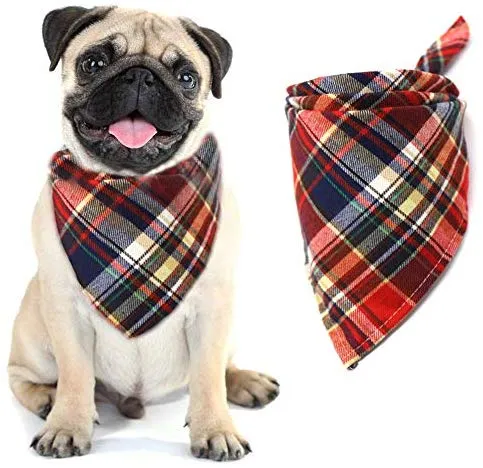 Paquete de 8 bandanas para perro y bufanda para perro, pañuelo triangular para mascotas, lavable, reversible, estampado a cuadros, pañuelo para mascotas y perros