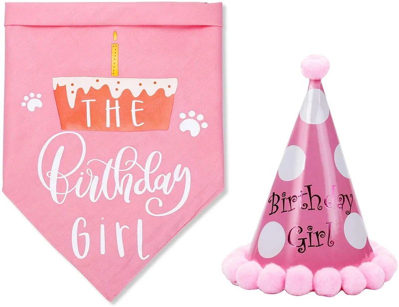 Toozey Dog Birthday Bandana with Birthday Party Hat Comfortable Material - Scarfs Accessories for Small to Large Dogs Cats Pets