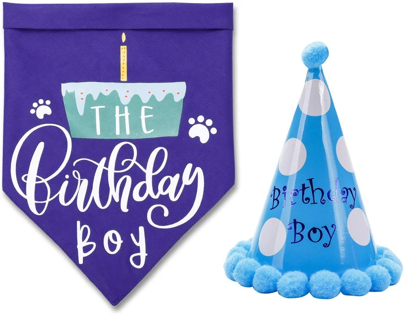 Toozey Dog Birthday Bandana with Birthday Party Hat Comfortable Material - Scarfs Accessories for Small to Large Dogs Cats Pets