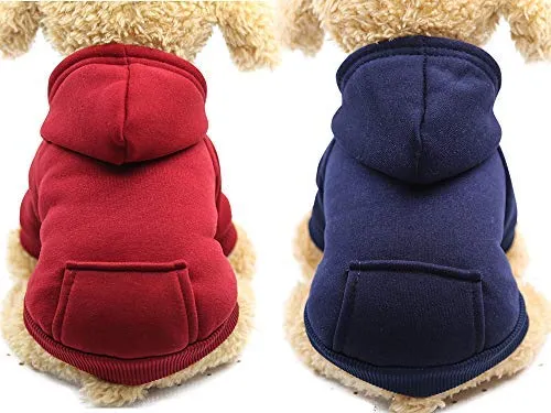 SATINIOR 2 piezas invierno perro sudadera con capucha caliente perro pequeño sudaderas con bolsillo de algodón abrigo para perros ropa cachorro disfraz