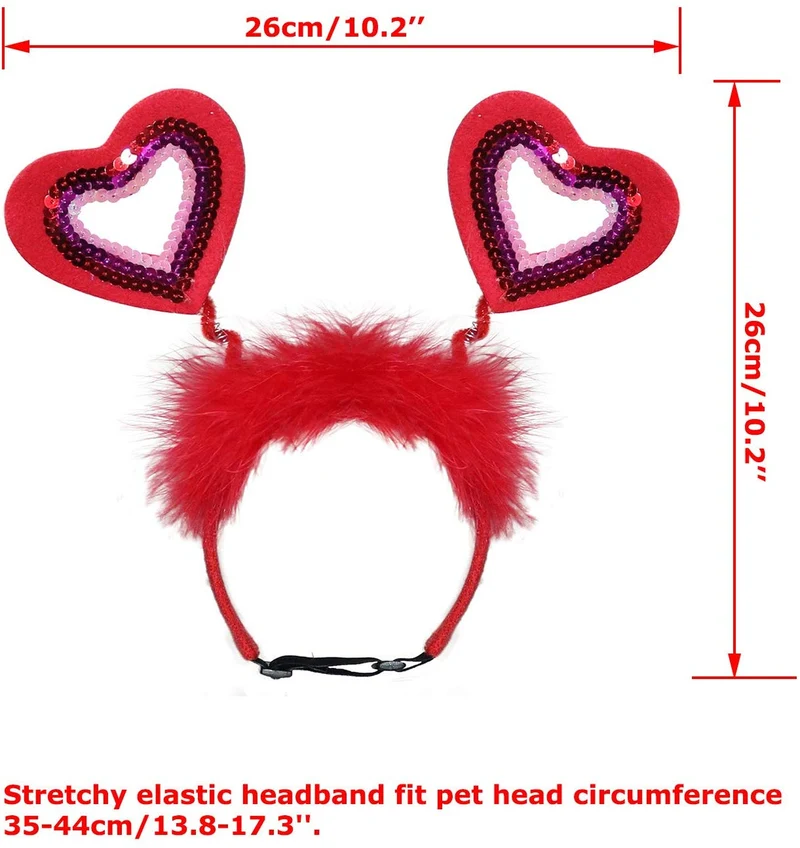BWOGUE Valentine's Day Dog Costume Red Love Hearts Dog Headband with Collar Holiday Birthday Party Headwear Costume Gift for Small Medium Dogs