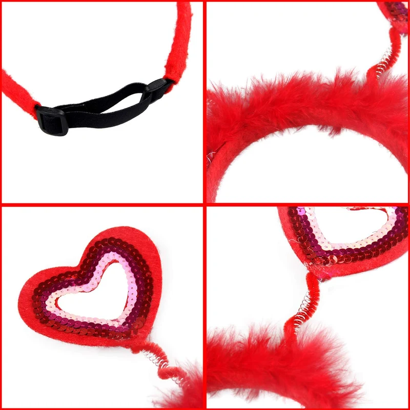 BWOGUE Valentine's Day Dog Costume Red Love Hearts Dog Headband with Collar Holiday Birthday Party Headwear Costume Gift for Small Medium Dogs