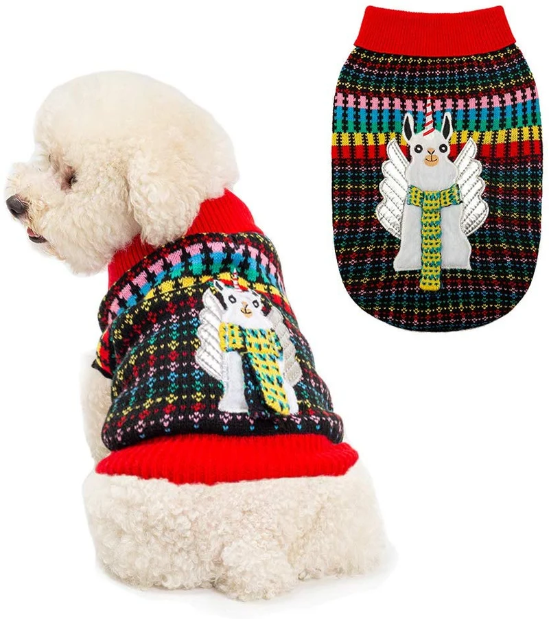 KOOLTAIL suéter de Navidad para perro, suéter de unicornio, suéter de argyle cálido y suave para mascotas, suéteres feos de ganchillo de punto para cachorro de perro