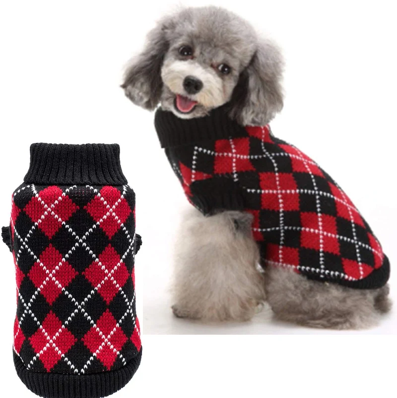 KOOLTAIL suéter de Navidad para perro, suéter de unicornio, suéter de argyle cálido y suave para mascotas, suéteres feos de ganchillo de punto para cachorro de perro