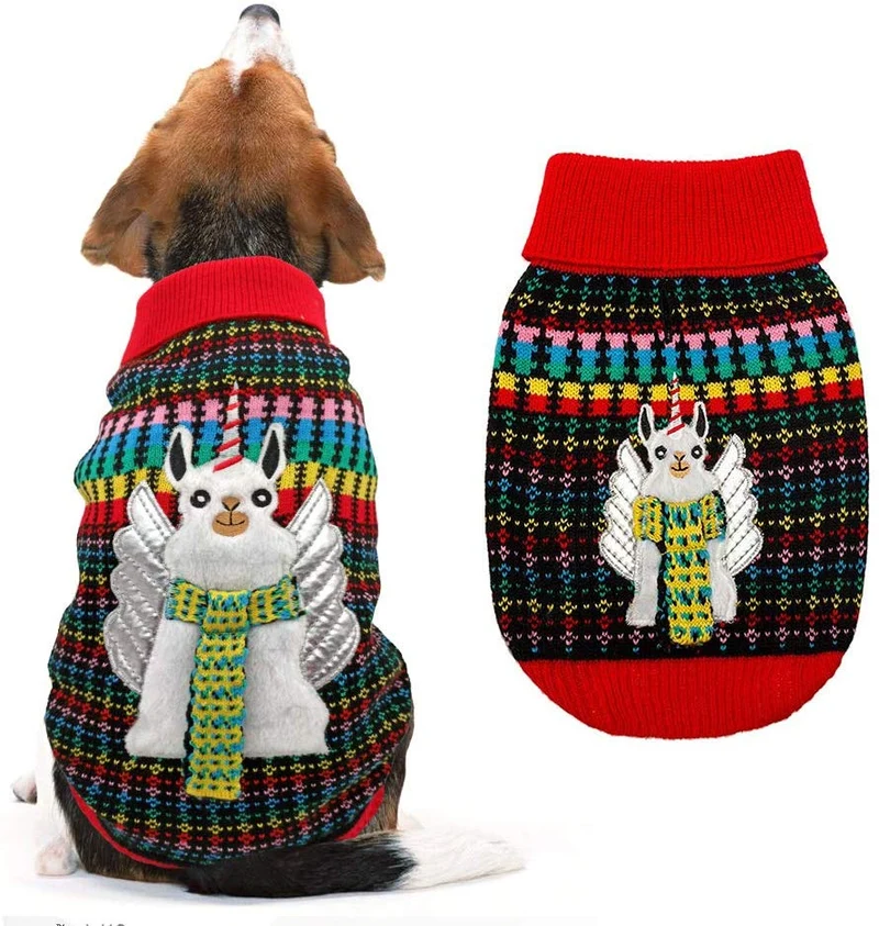 KOOLTAIL suéter de Navidad para perro, suéter de unicornio, suéter de argyle cálido y suave para mascotas, suéteres feos de ganchillo de punto para cachorro de perro