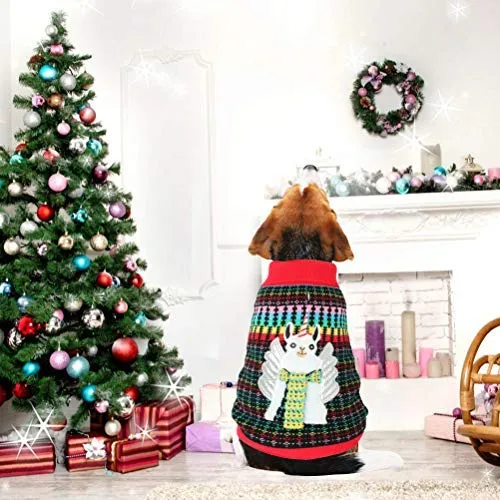 KOOLTAIL suéter de Navidad para perro, suéter de unicornio, suéter de argyle cálido y suave para mascotas, suéteres feos de ganchillo de punto para cachorro de perro
