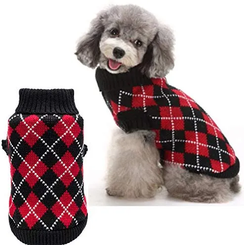 KOOLTAIL suéter de Navidad para perro, suéter de unicornio, suéter de argyle cálido y suave para mascotas, suéteres feos de ganchillo de punto para cachorro de perro