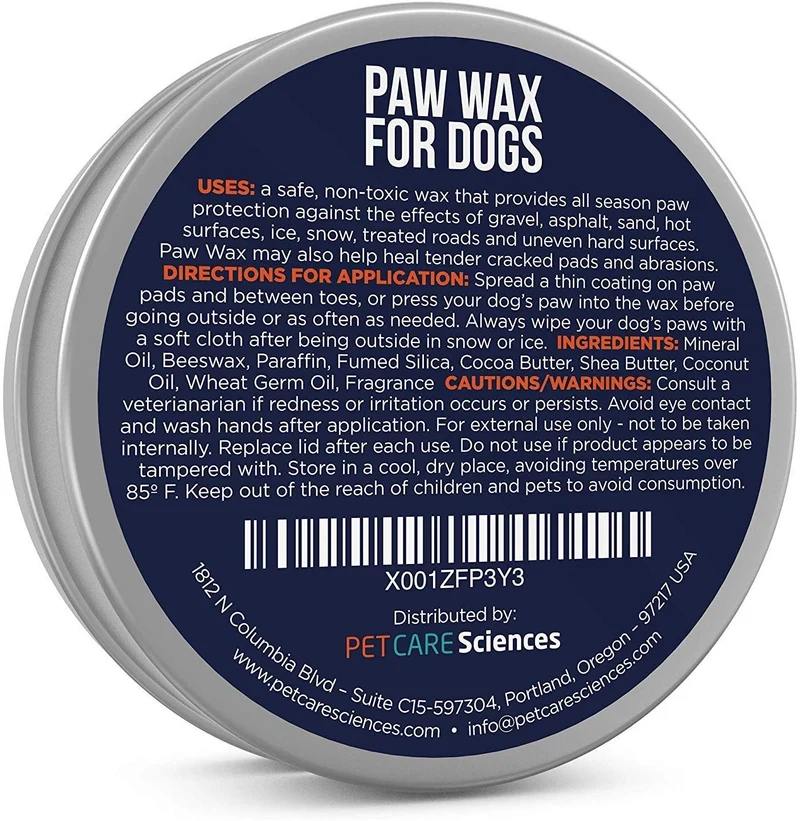 Pet Care Sciences - Cera de perro para perros, crema nasal y almohadilla de pata para gatos, también protege, calma y repara delicadas patas y hocicos, protección de pies para nieve, aroma a vainilla, fabricado en los Estados Unidos, lata de 2.0 fl oz.